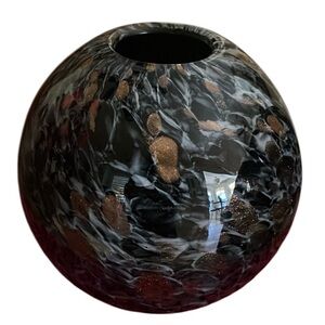LARGE SPHERE CERAMIC VASE BLACK MARBLE DESIGN WITH GOLD & WHITE THROUGHOUT
